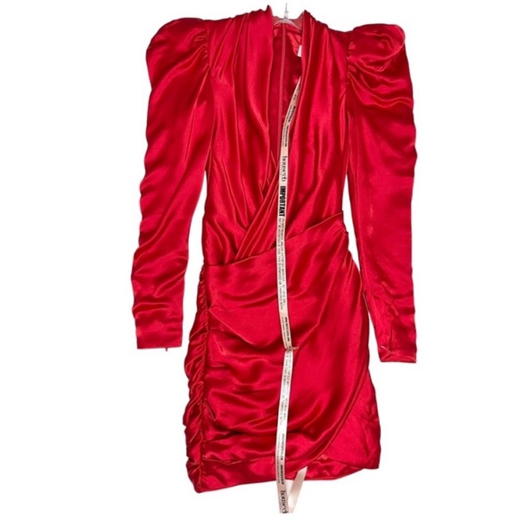 House Of CB Cocktail Dress Red Satin Long Sleeve V Neck Cocktail Dress Size XS - Picture 4 of 14